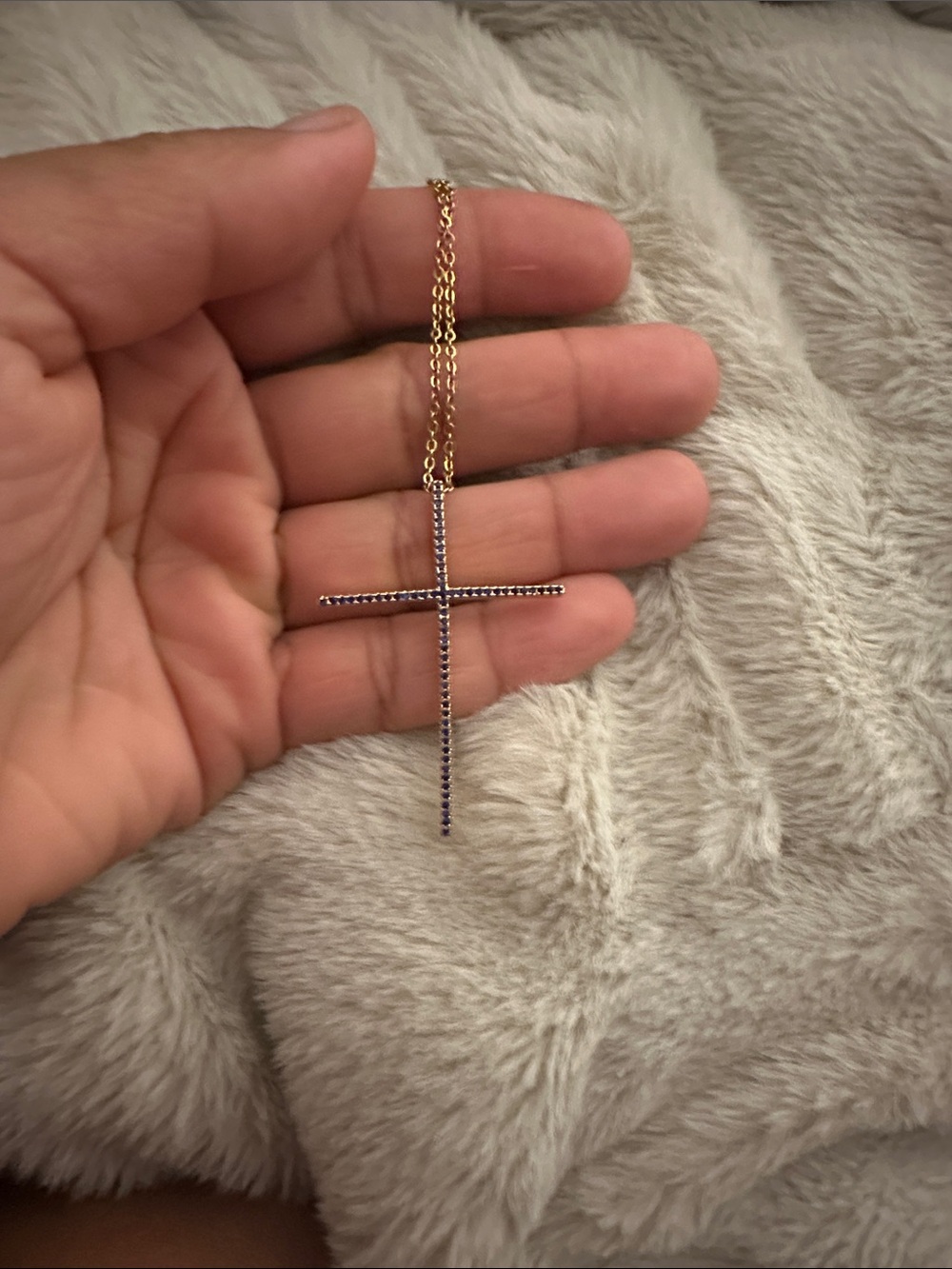 Gold Chain Cross Pendant Necklace with Blue Stones - Women Jewelry